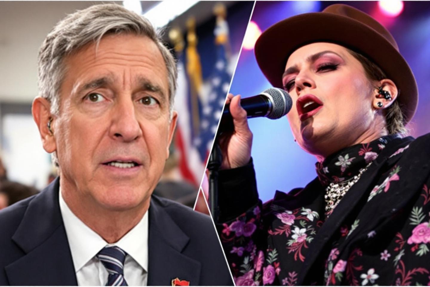 Homme politique et chanteuse c&ocirc;te &agrave; c&ocirc;te avec micro