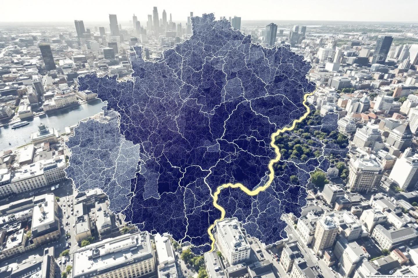 Carte bleue de France survolant un paysage urbain moderne