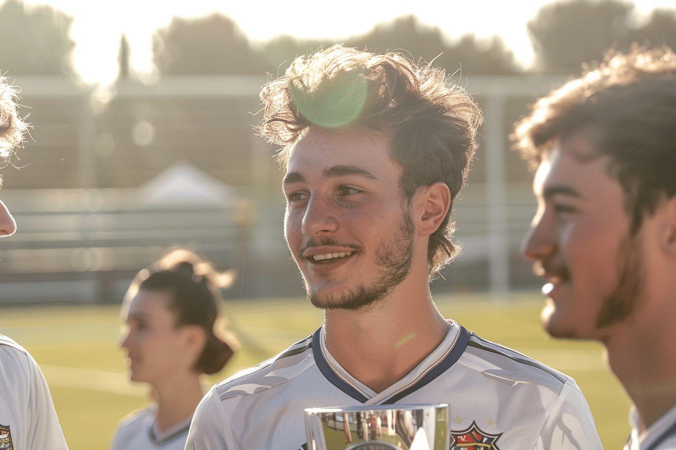 Un homme jeune et souriant portant un maillot de soccer blanc