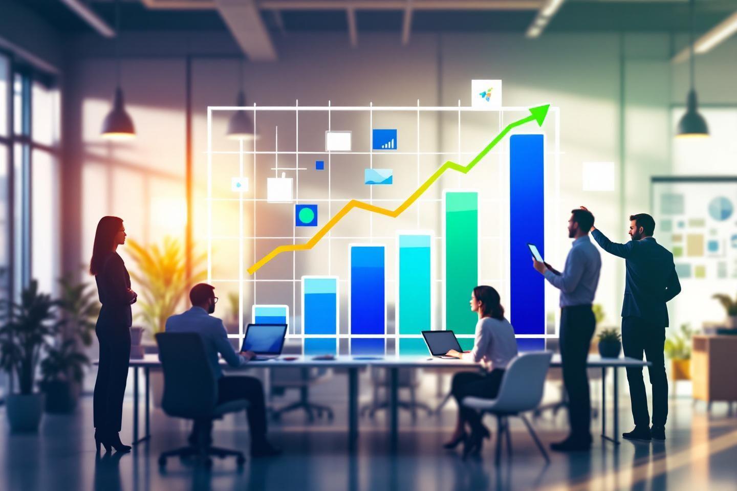 &Eacute;quipe d'entreprise analysant un graphique de progression en r&eacute;union