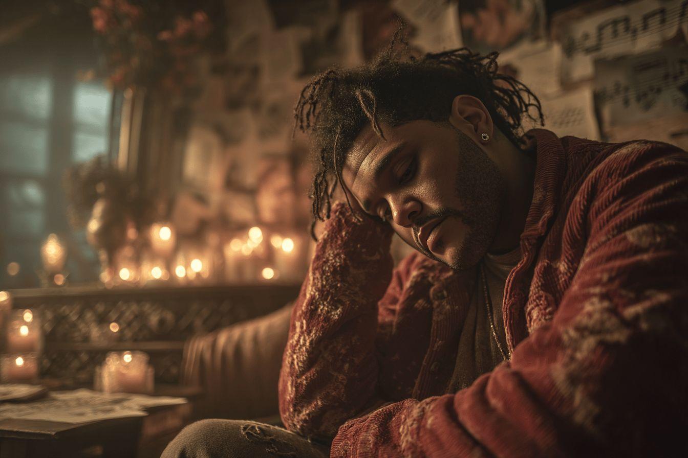 Personne m&eacute;lancolique dans une ambiance chaleureuse et tamis&eacute;e