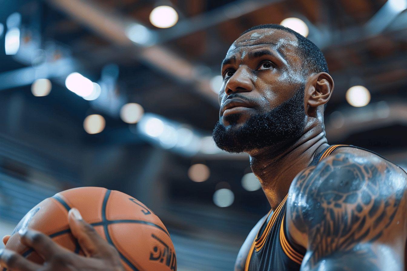 Un joueur de basket-ball noir au visage concentr&eacute; et d&eacute;termin&eacute;.