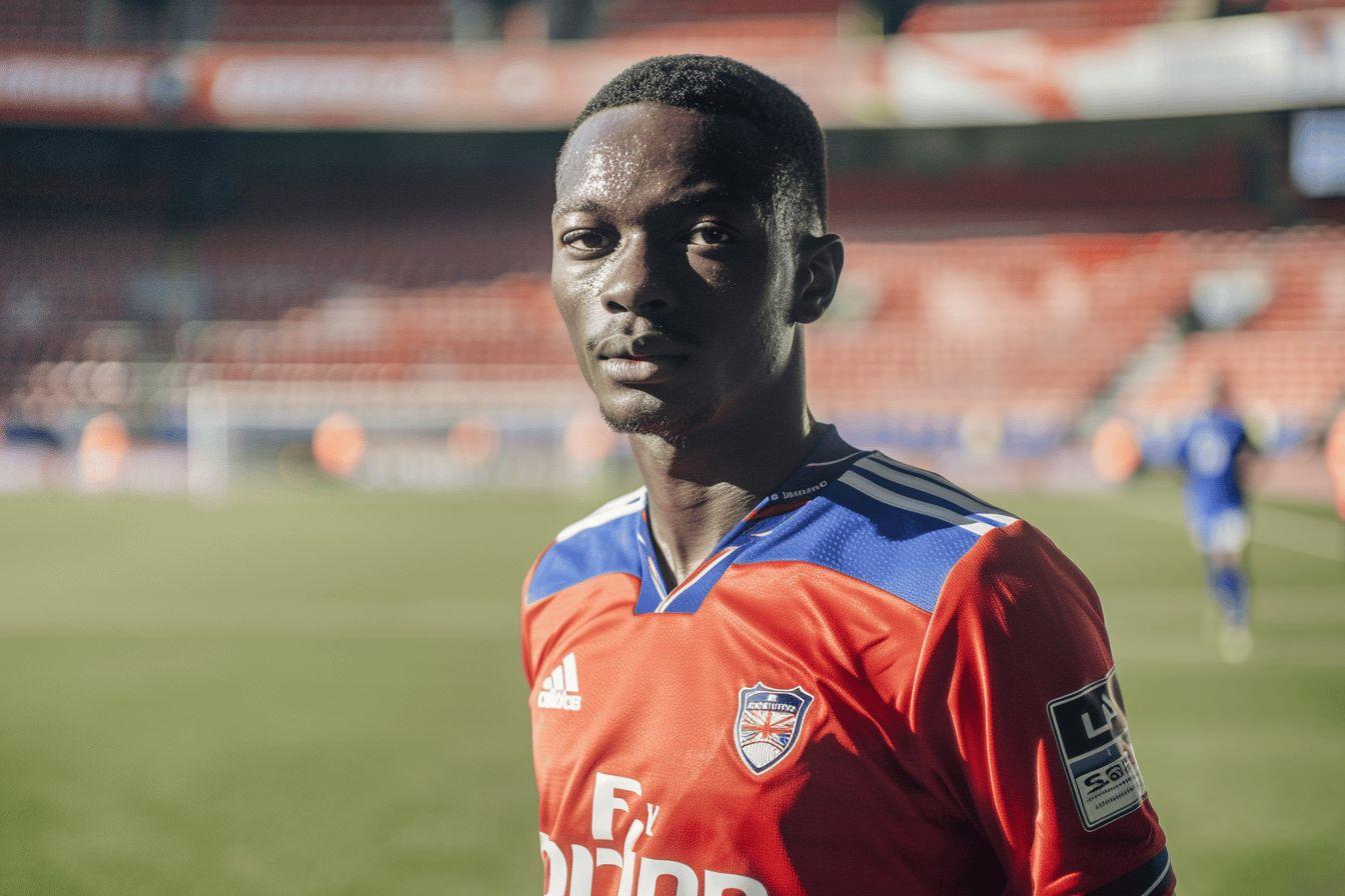Portrait d'un joueur de football africain en tenue sportive.